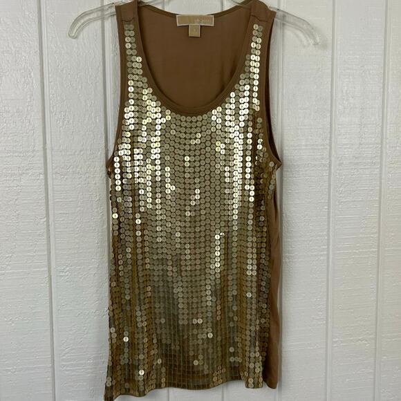 Michael Kors Women Sequin Sleeveless Tank Top Mermaid Fairy Boho Gold Size Small - Picture 5 of 5